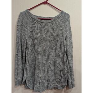 Women's grey crew neck cable knit cotton blend sweater by Sonoma size L